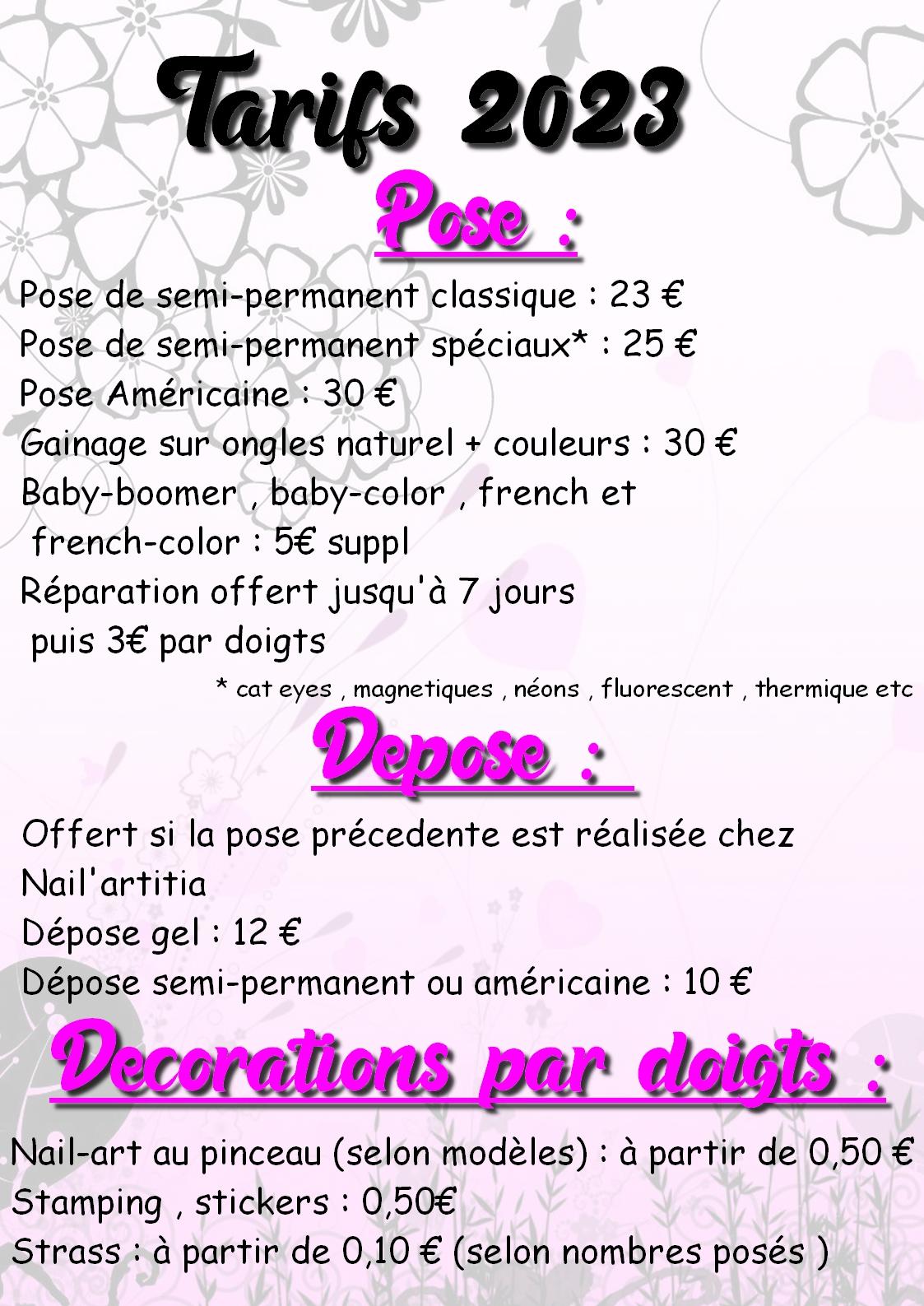 Planche tarif